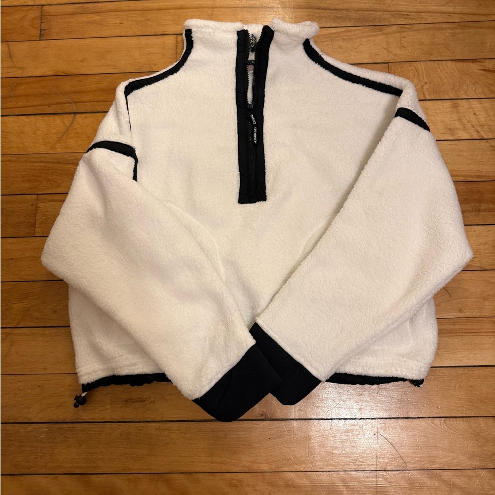 NWOT Free People Movement Mountain High Half-Zip Fleece -white combo XS *flaws*